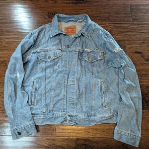 Levi's Blue Denim Jean Jacket with Distressing  Size Large
